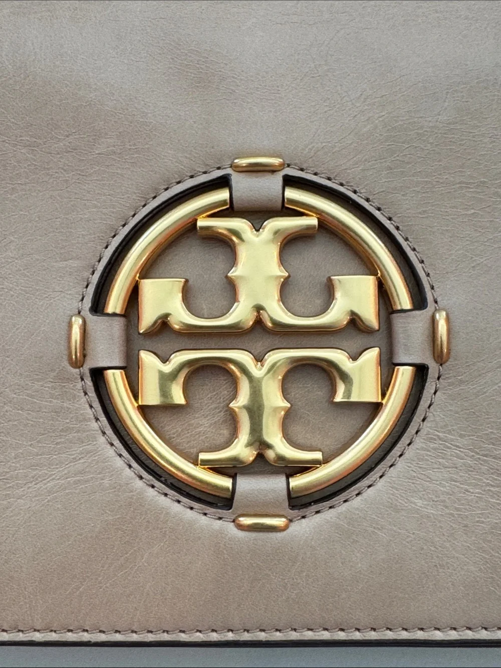 Tory Burch Taupe Miller Leather Bag with Gold Logo